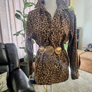 Leopard Print Button Down Shirt with Gold Accents
